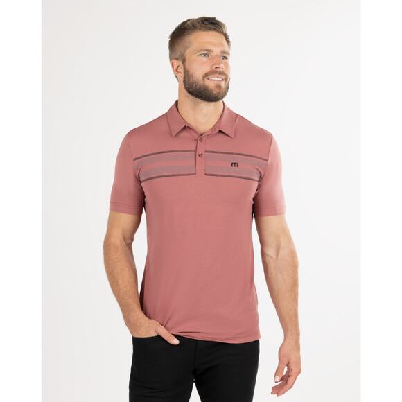 Travis Mathew Pink Red Striped Red River Polo - Medium - Picture 1 of 10